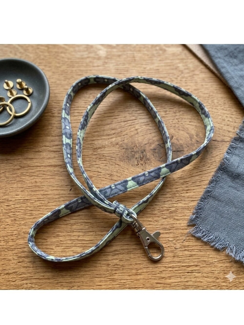Blue Floral Fabric Lanyard With Keychain Or Badge Clip